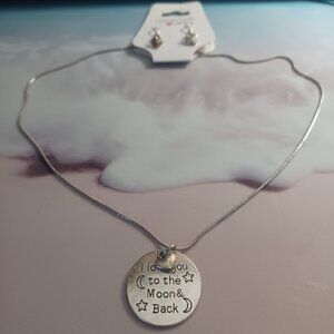 NWT HANDMADE I LOVE YOU TO THE MOON AND BACK NECKLACE & EARRING SET